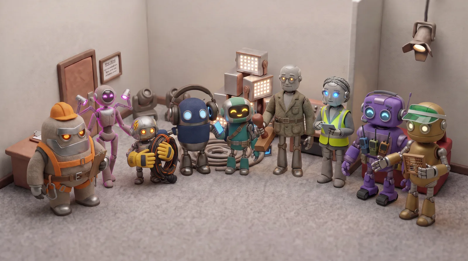 The Nightshift crew, a group of digital specialists in a miniature production office